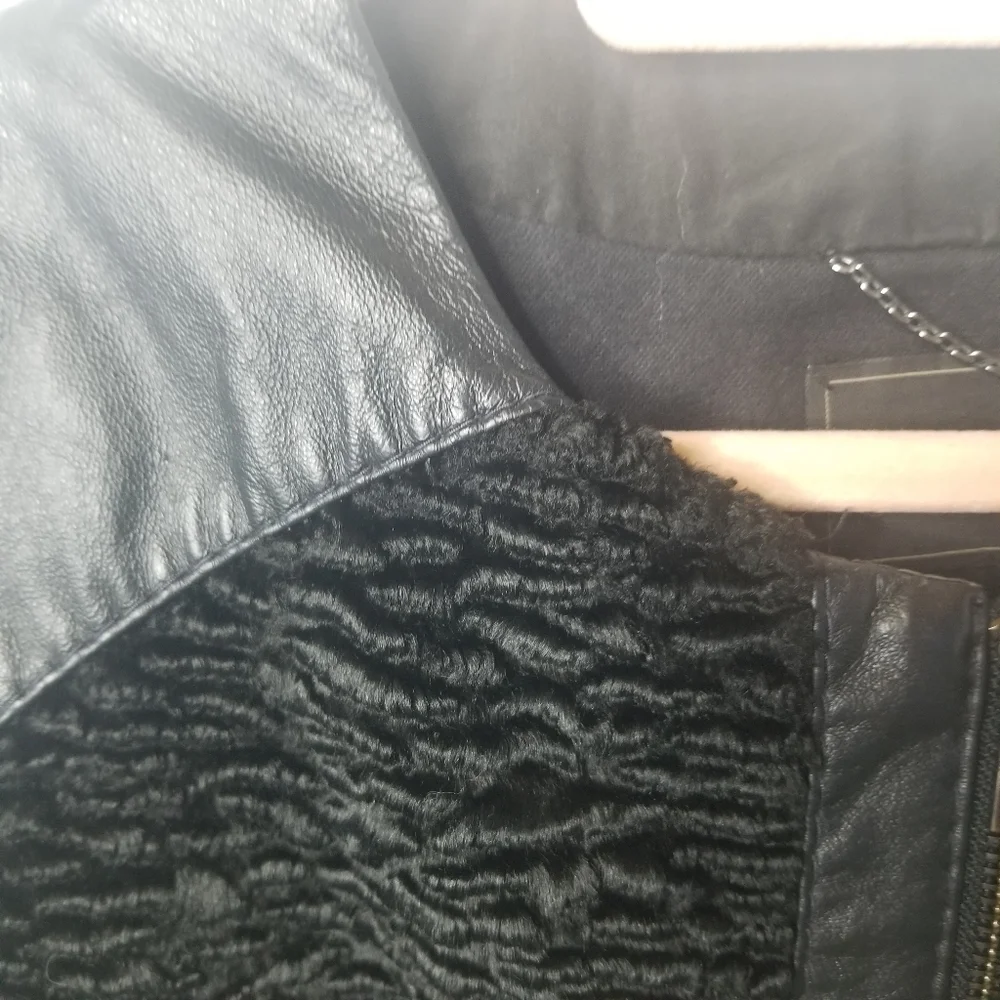 BCBG Bernice black leather mixed jacket
